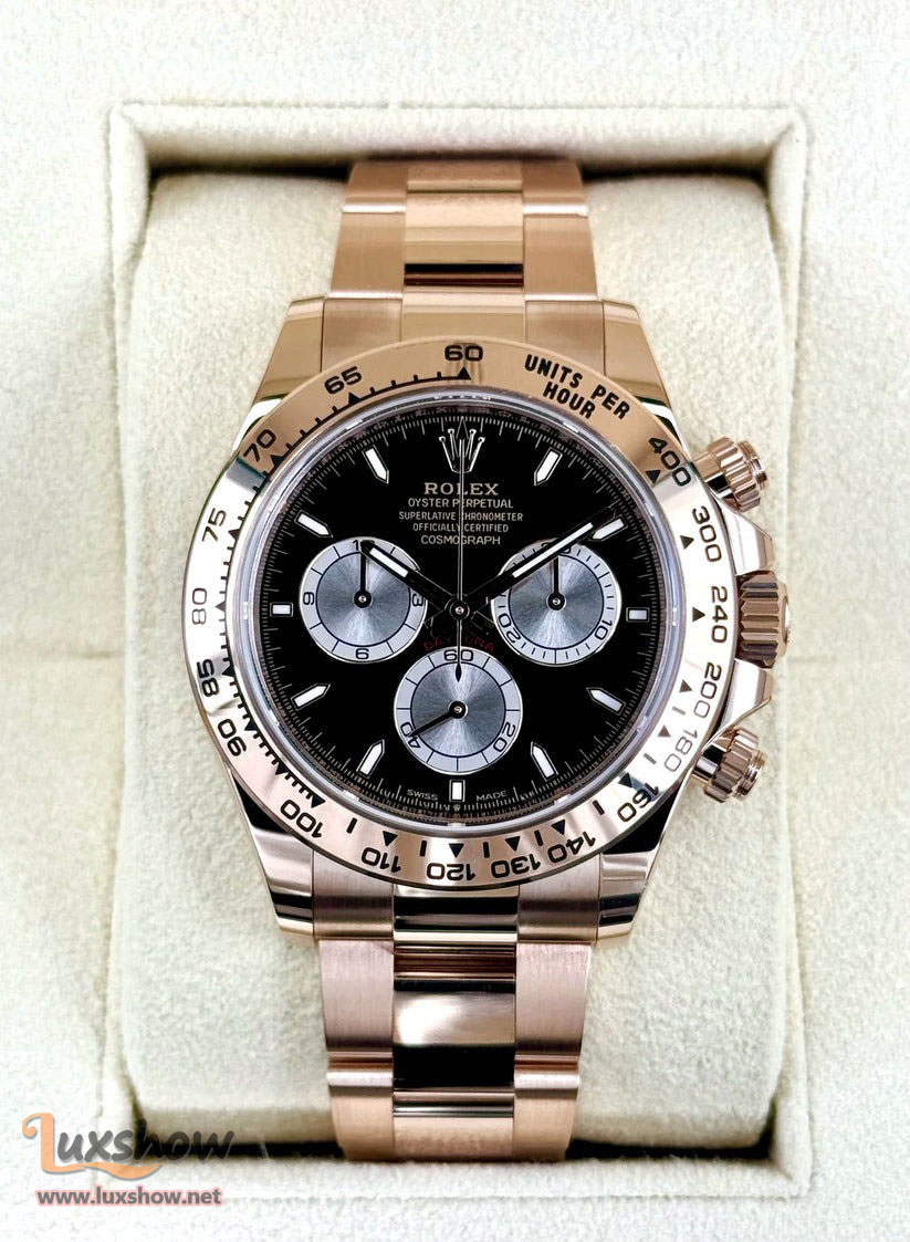 Rolex Cosmograph Daytona 40mm 126505 18k Rose Gold Bright Black Dial Sundust Sub-Dials Oyster Bracelet
