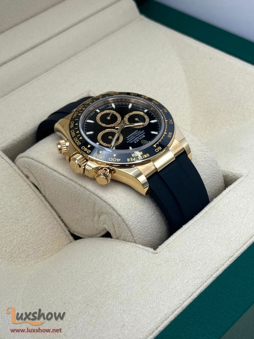 Rolex Cosmograph Daytona 40mm 126518LN 18K Yellow Gold Oysterflex Bracelet Bright Black Dial