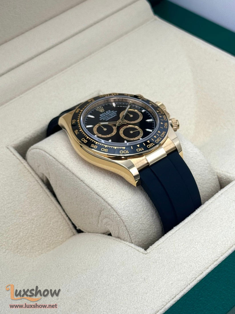 Rolex Cosmograph Daytona 40mm 126518LN 18K Yellow Gold Oysterflex Bracelet Bright Black Dial