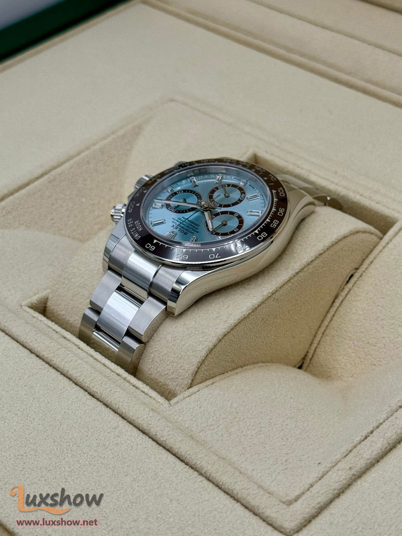 Rolex Cosmograph Daytona 40mm 126506 Platinum Ice-Blue Diamond Baguette Dial Oyster Bracelet