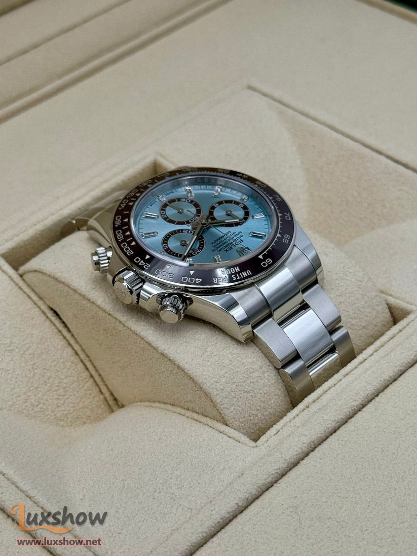 Rolex Cosmograph Daytona 40mm 126506 Platinum Ice-Blue Diamond Baguette Dial Oyster Bracelet