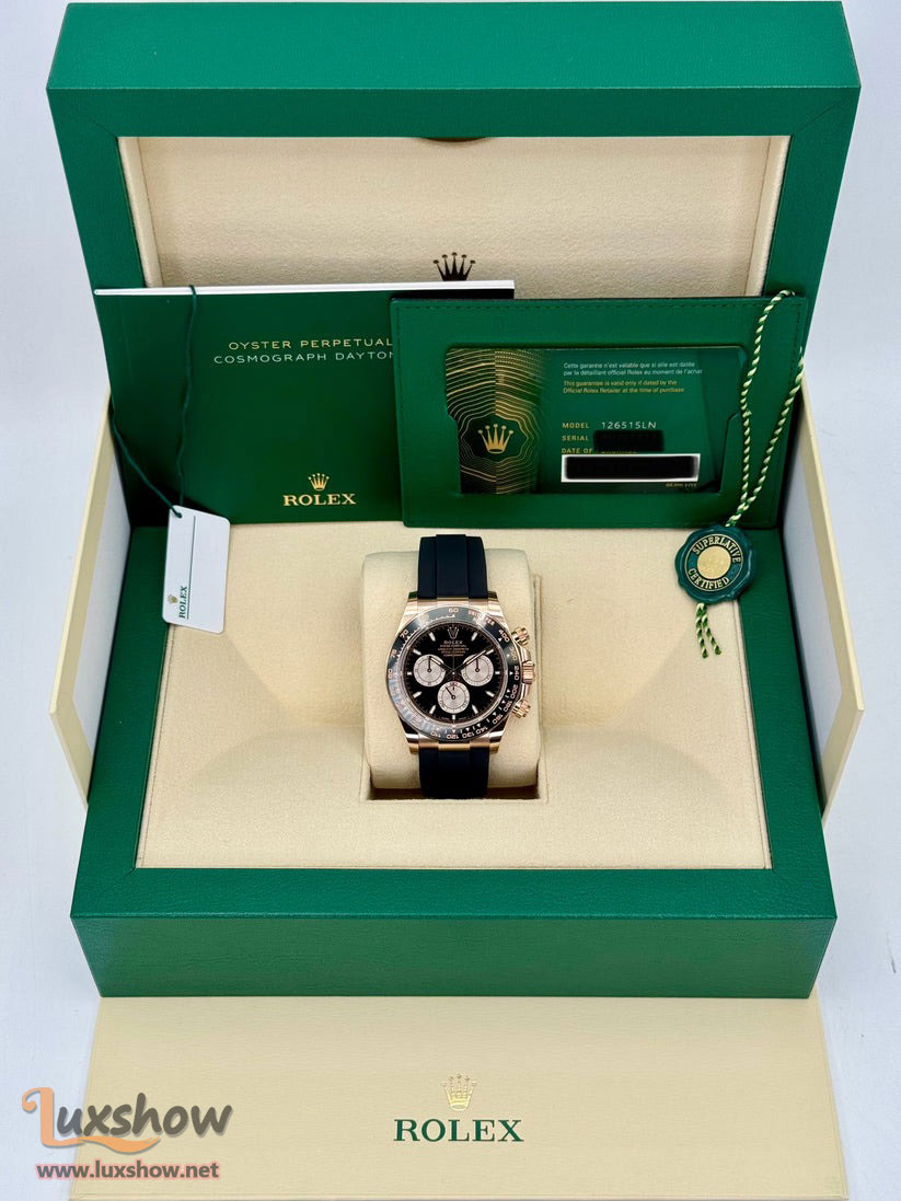 Rolex Cosmograph Daytona 40mm 126515LN 18 kt Everose Gold Oysterflex Bracelet Black Dial