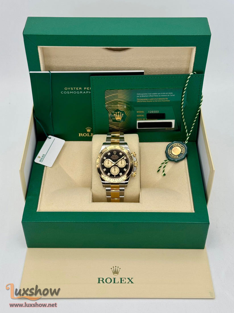 Rolex Cosmograph Daytona 40mm 126503 Two-Tone Oystersteel and Yellow Gold Oyster Bracelet with Black Diamond Dial