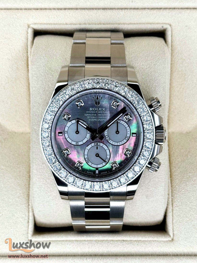 Rolex Cosmograph Daytona 40mm 126579RBR 18k White Gold Mother of Pearl Diamond Dial Factory Diamond Bezel Oyster Bracelet