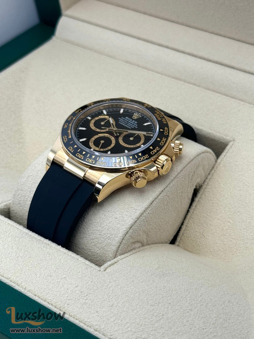 Rolex Cosmograph Daytona 40mm 126518LN 18K Yellow Gold Oysterflex Bracelet Bright Black Dial