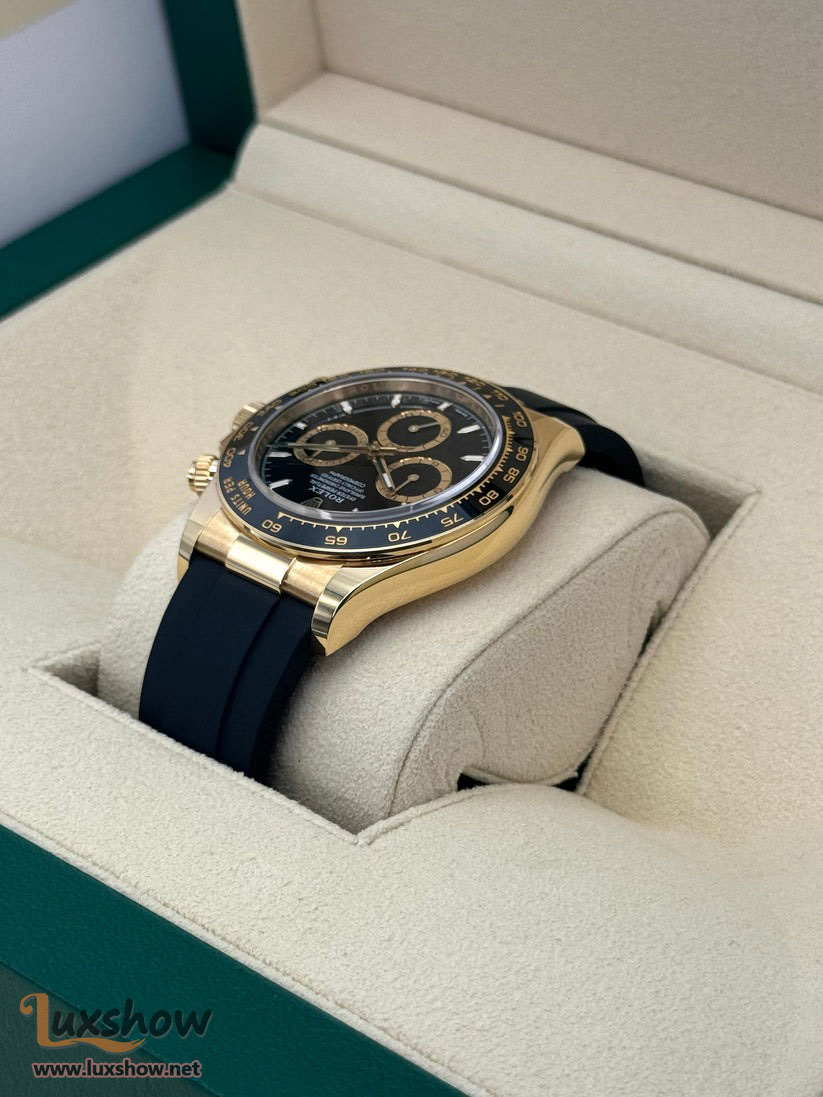 Rolex Cosmograph Daytona 40mm 126518LN 18K Yellow Gold Oysterflex Bracelet Bright Black Dial