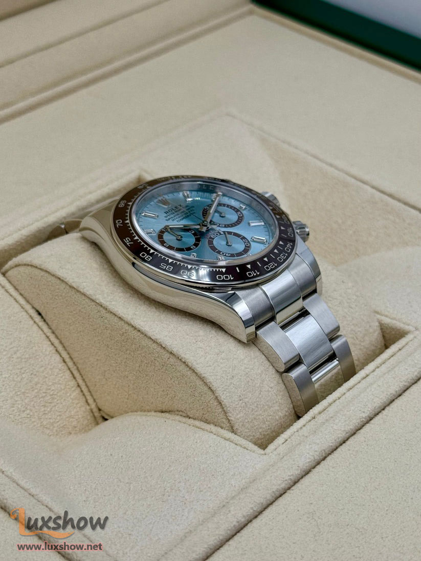 Rolex Cosmograph Daytona 40mm 126506 Platinum Ice-Blue Diamond Baguette Dial Oyster Bracelet