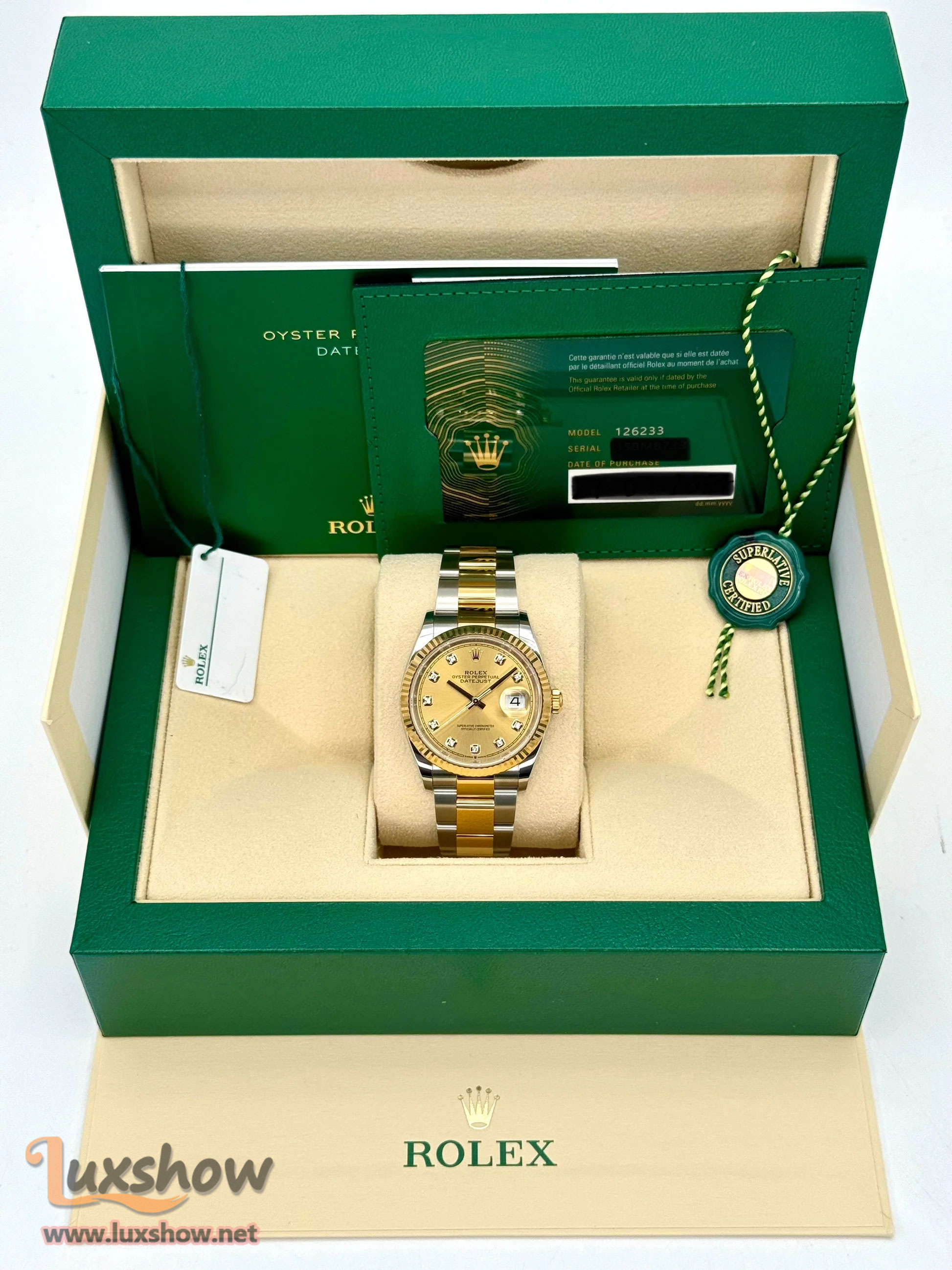 Rolex Datejust 36mm 126233 Two-Tone Champagne Diamond Dial