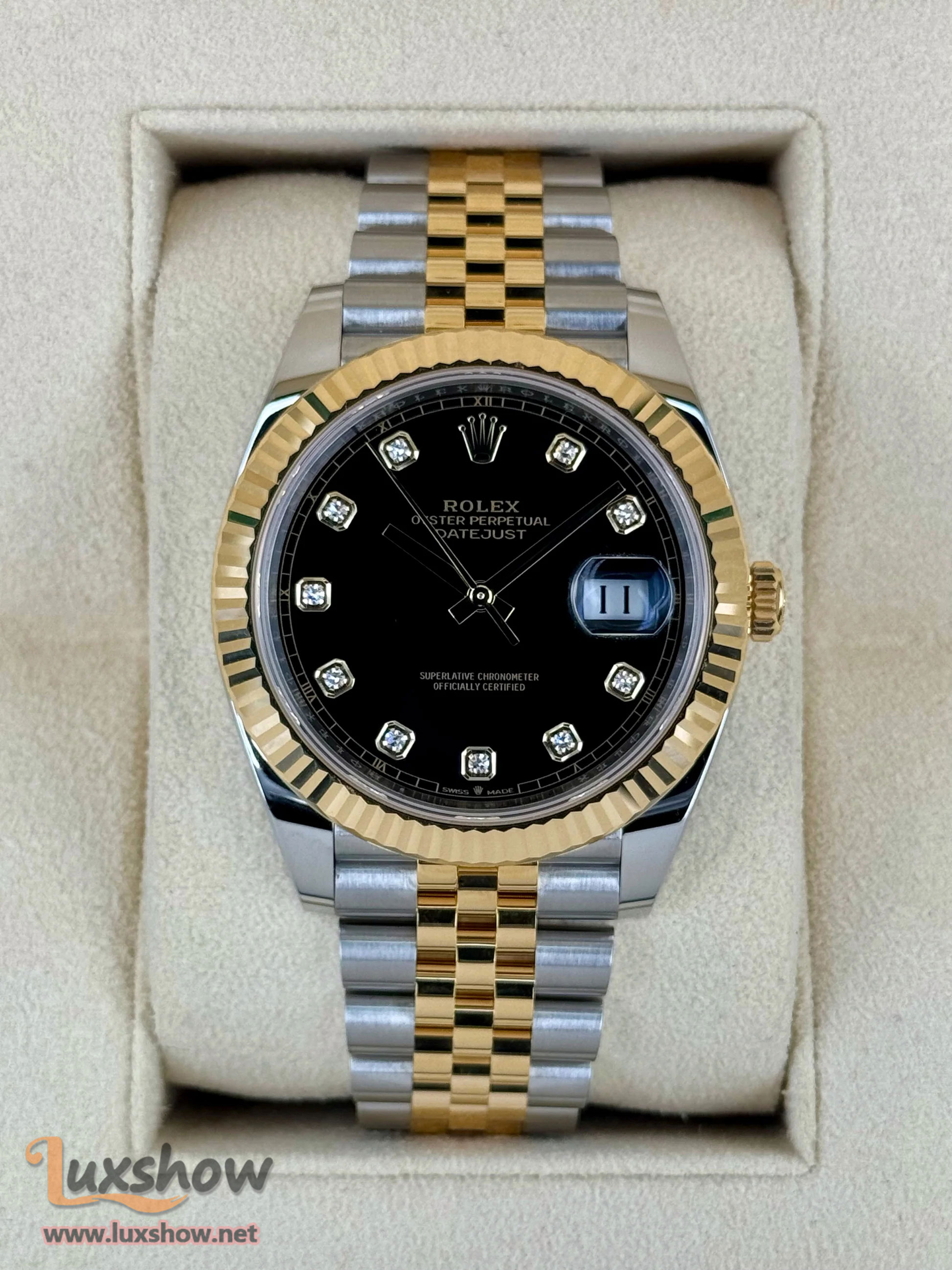 Rolex Datejust 41mm 126333 Two-Tone Jubilee Black Diamond Dial