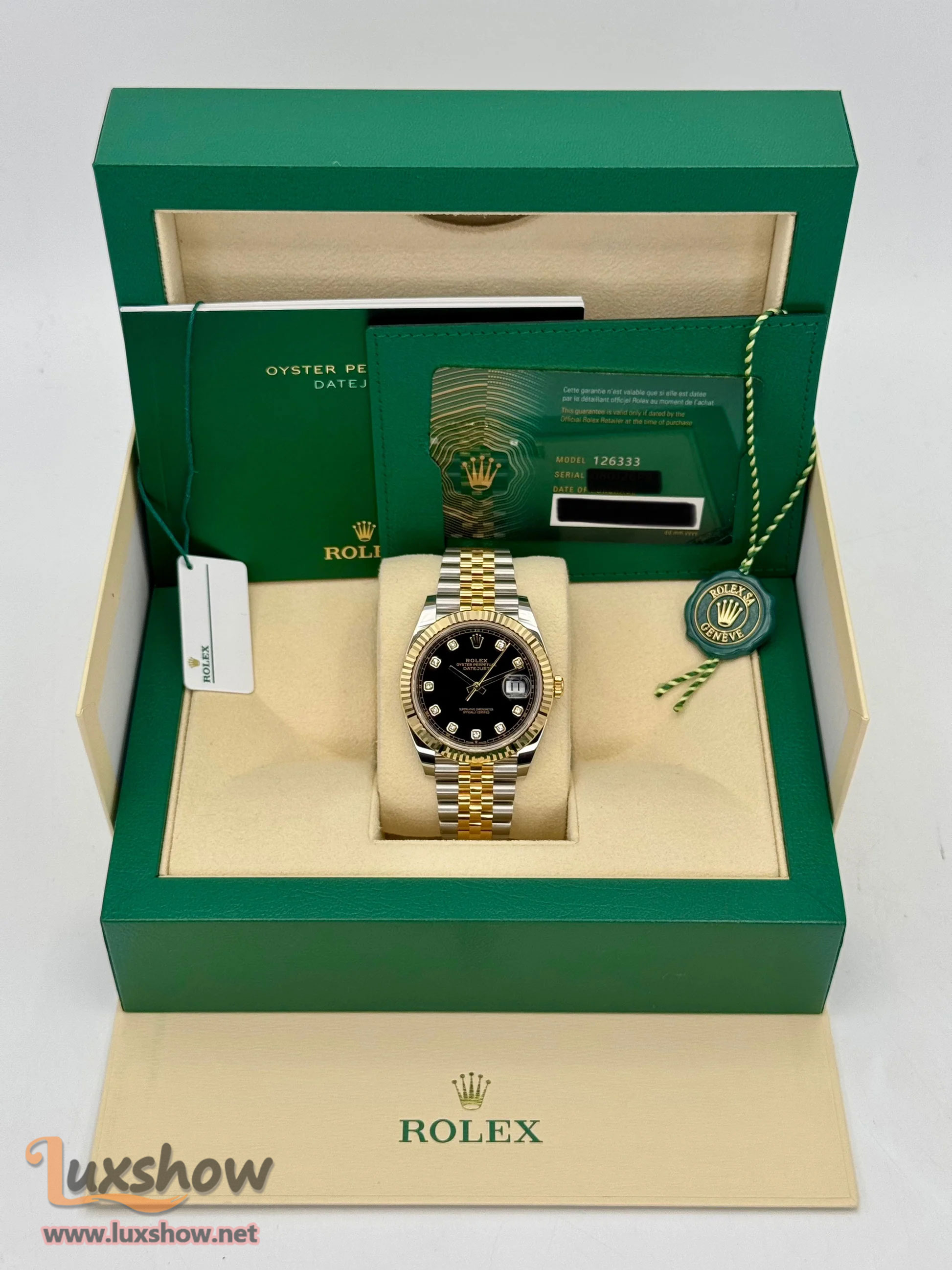 Rolex Datejust 41mm 126333 Two-Tone Jubilee Black Diamond Dial