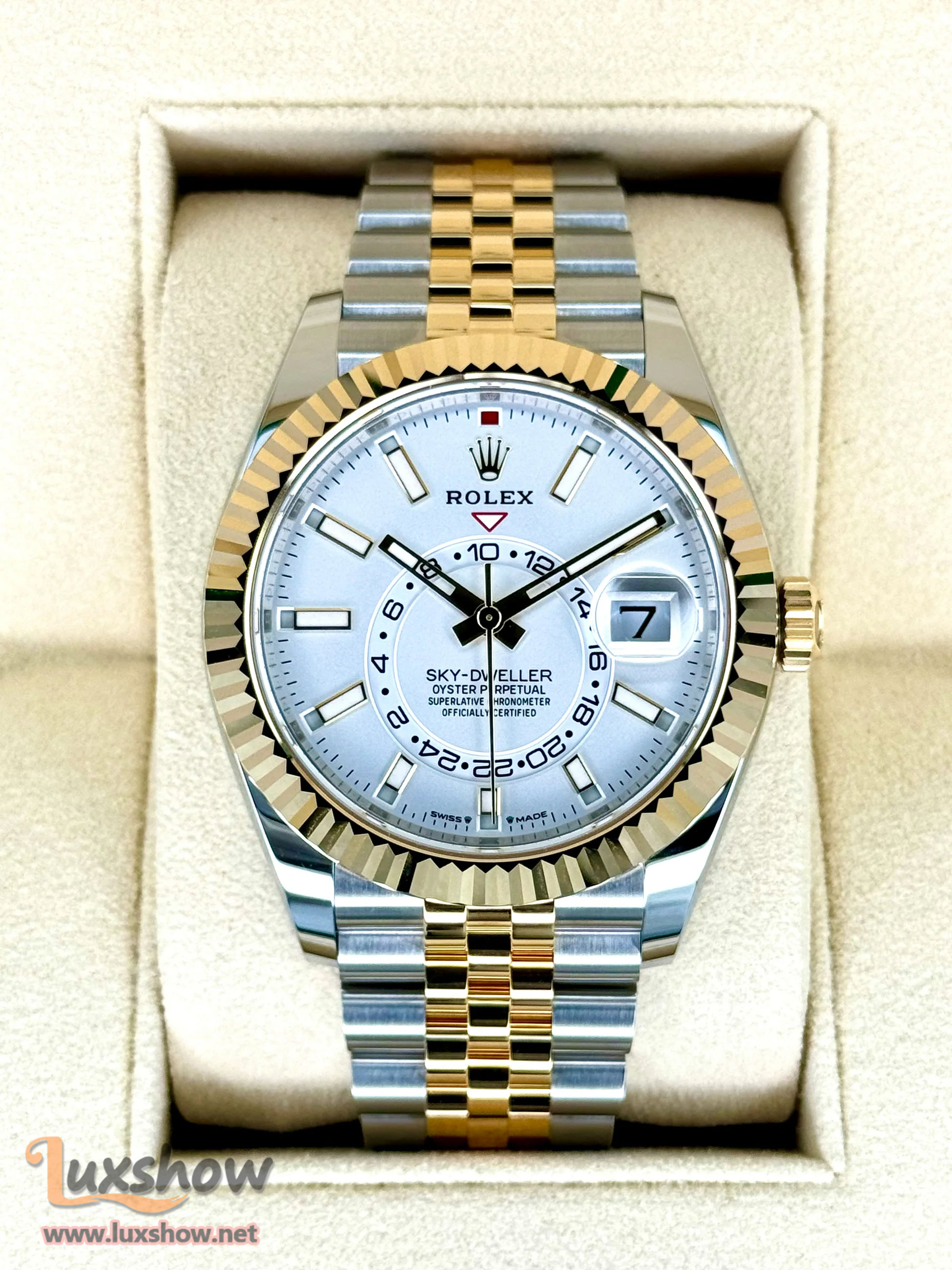 Rolex Sky-Dweller 42mm 326938 18K Yellow Gold Oyster White Dial