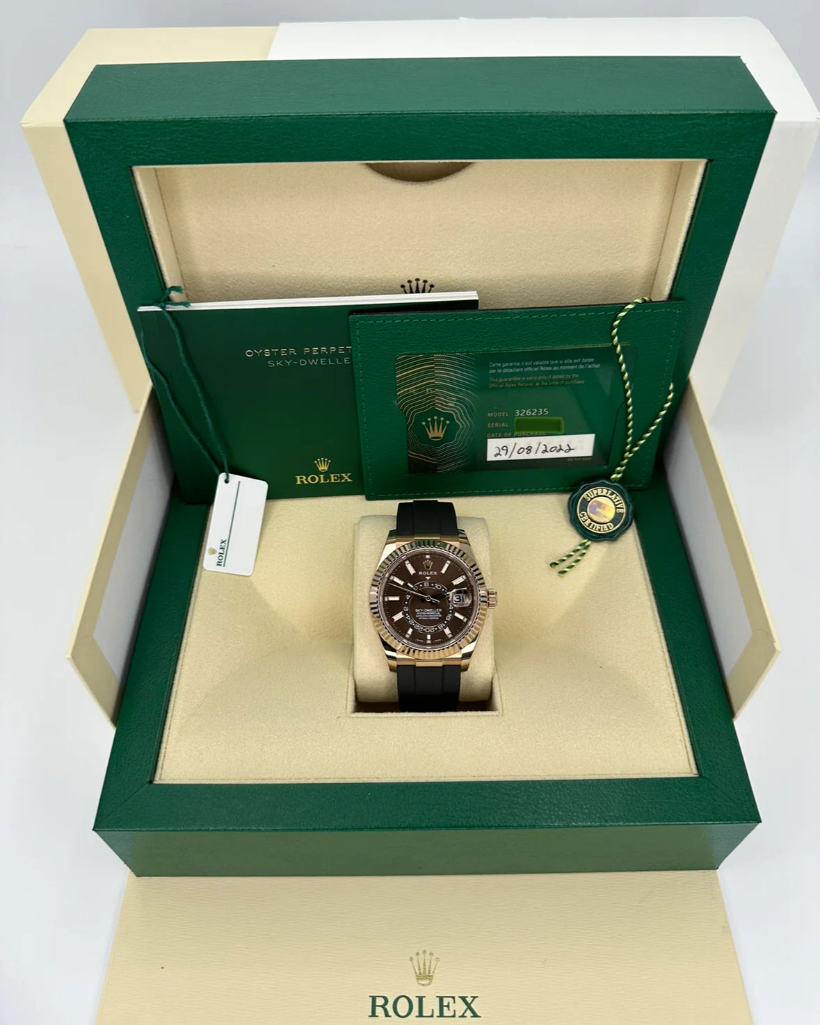 Rolex Sky-Dweller 42mm 326235 Rose Gold Oysterflex Chocolate Dial