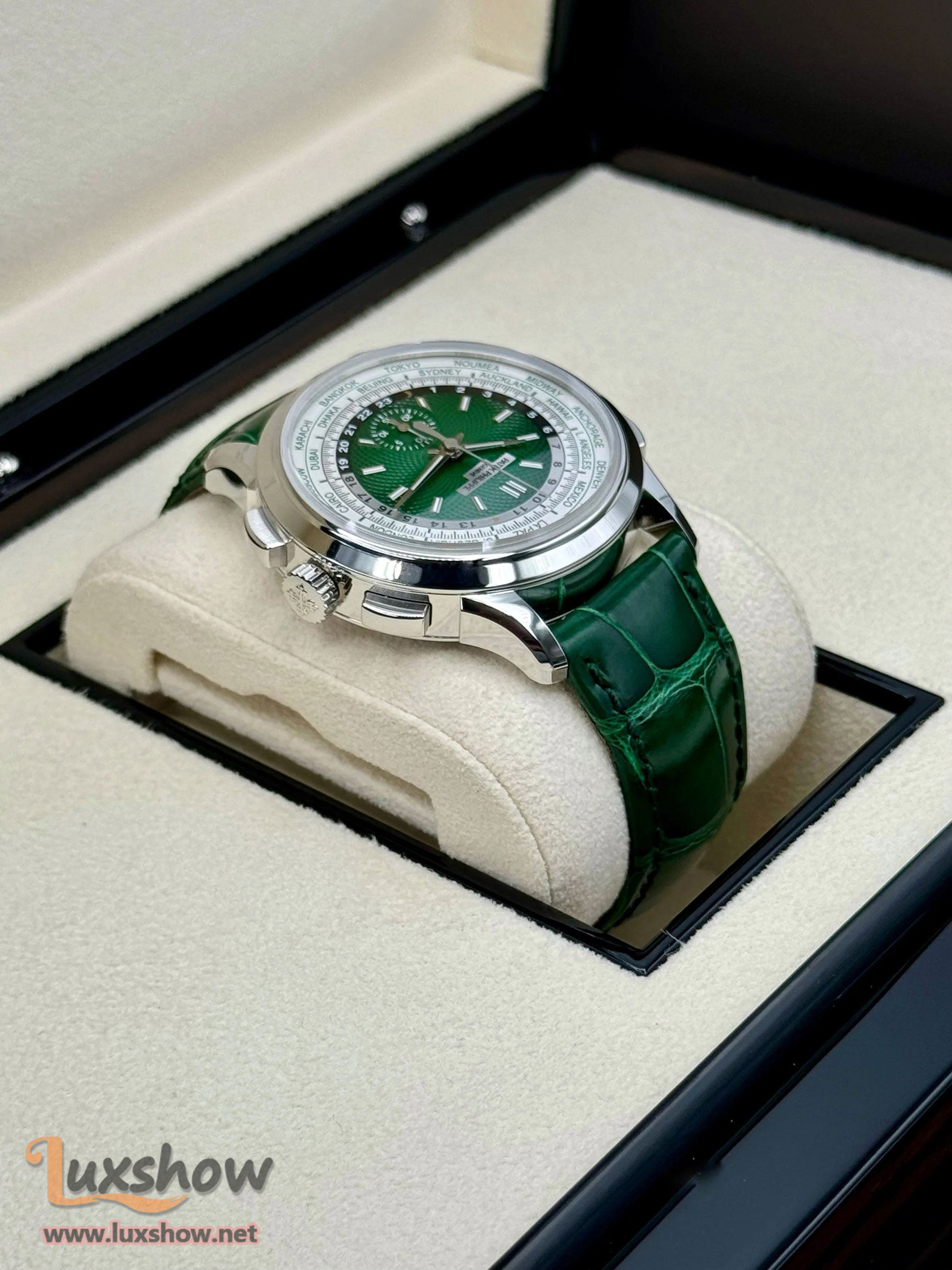 Patek Philippe 5930P World Time Flyback Chronograph Platinum Green Dial