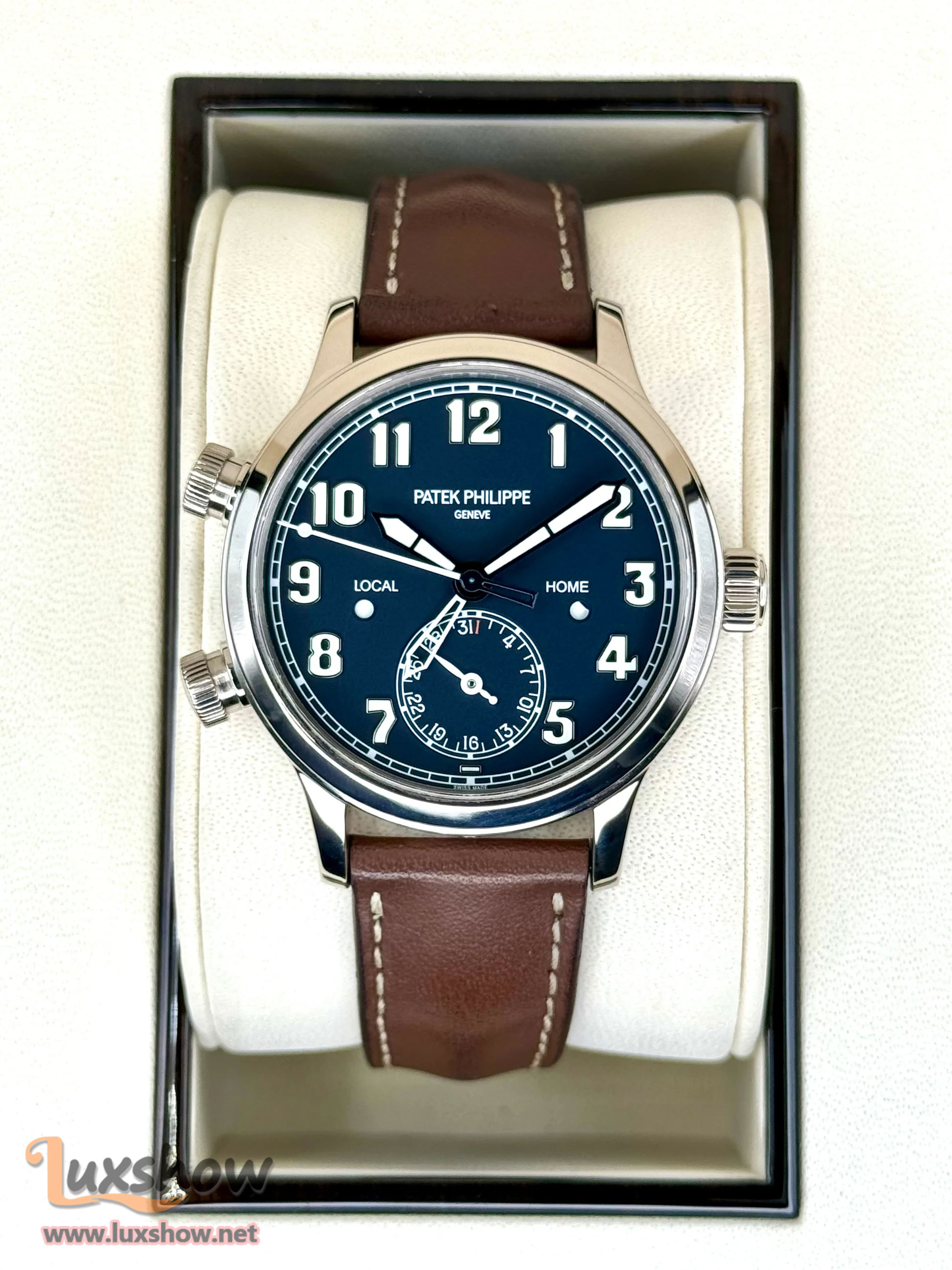 Patek Philippe 37.5mm 7234G Calatrava Pilot Travel Time White Gold