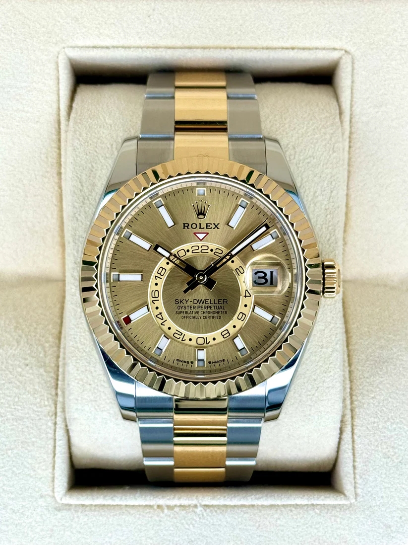 【Super Clone】ROLEX  Sky-Dweller 42mm 336933-0001/0002 Two-Tone Yellow Gold Champagne Dial Oyster