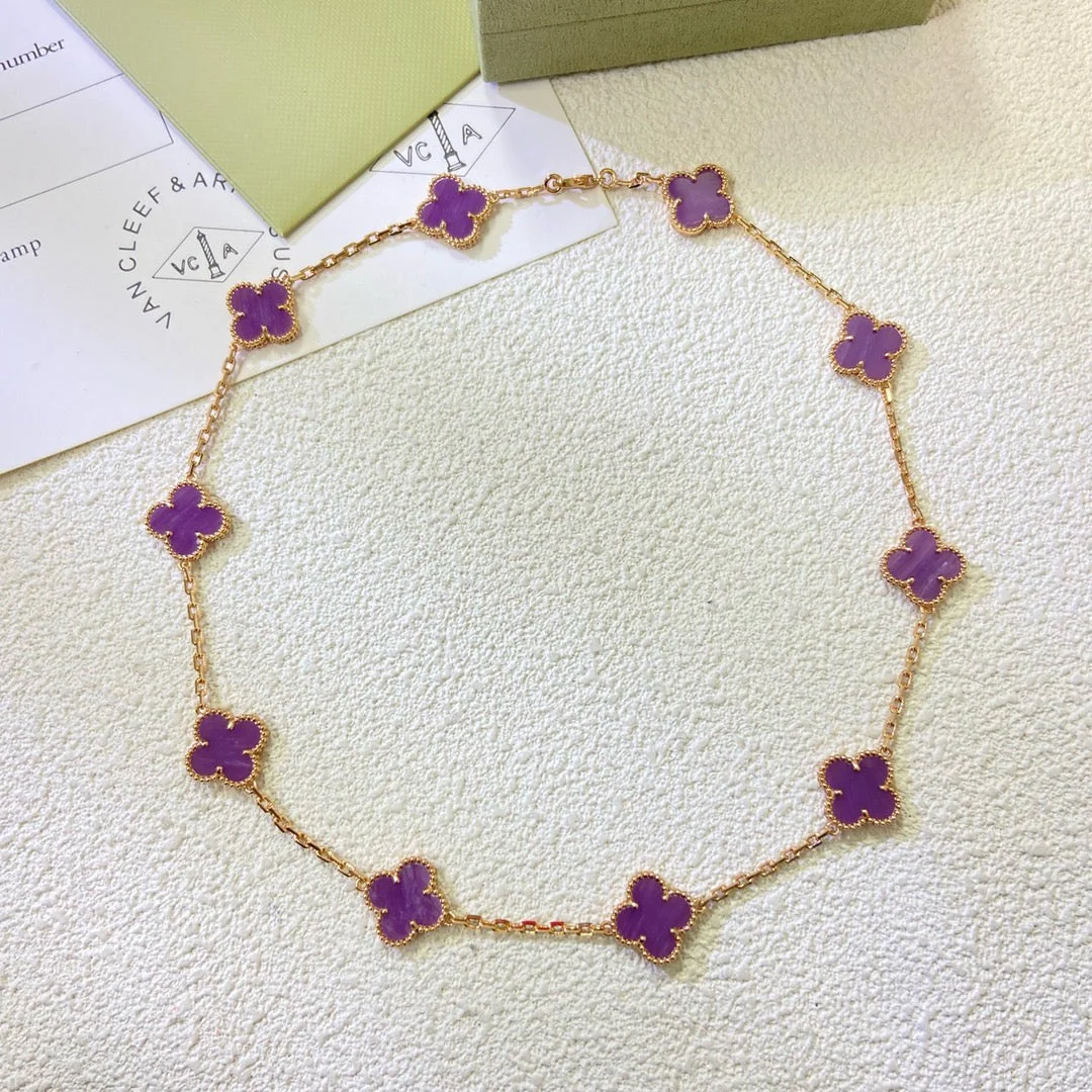 Regalia jewelryCLOVER 10 MOTIFS  PURPLE VIOLET  NECKLACE