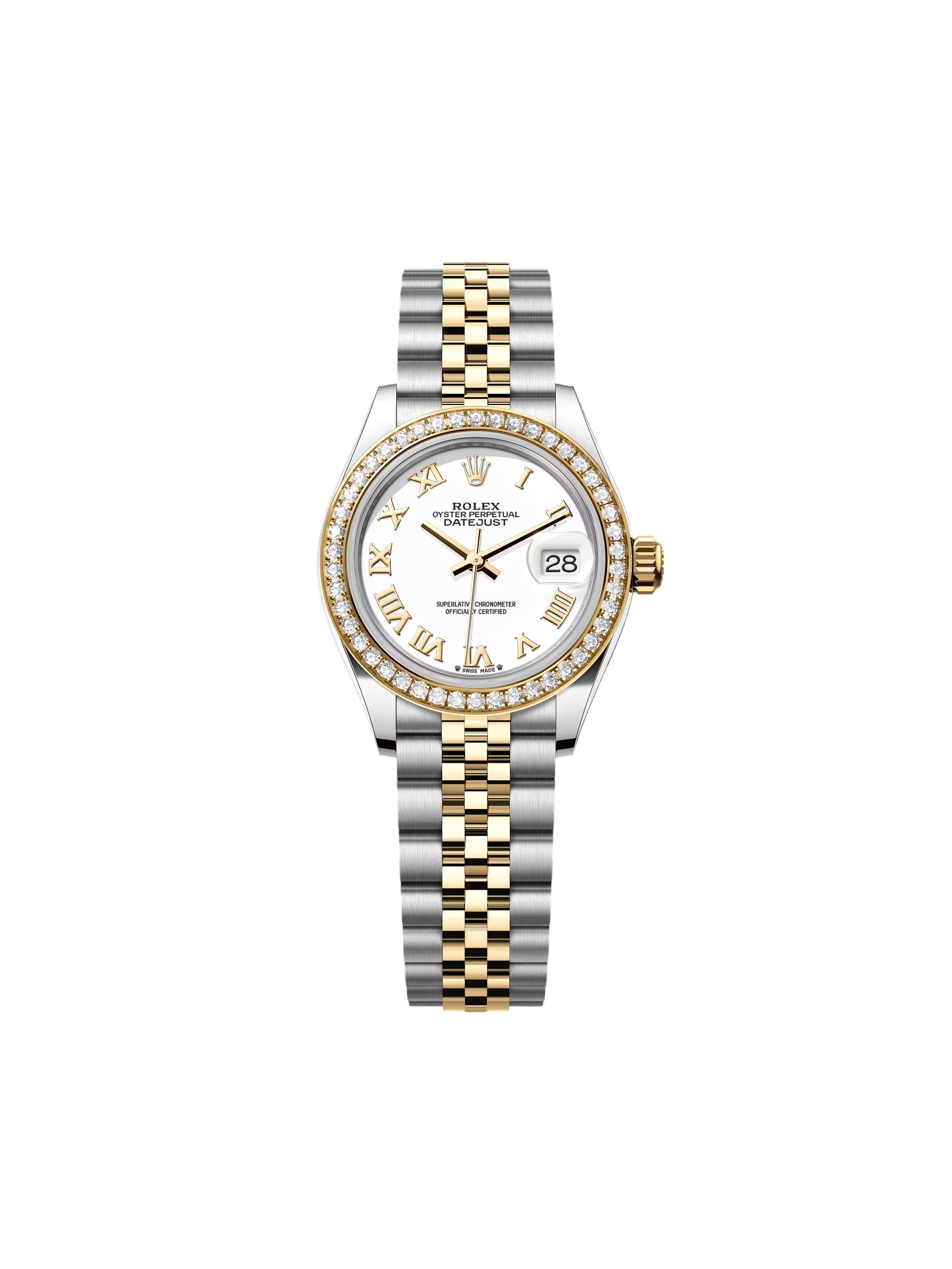 【Super Clone】ROLEX Lady-Datejust 28mm 279383RBR White Roman Dial Yellow Rolesor Oyster Bracelet