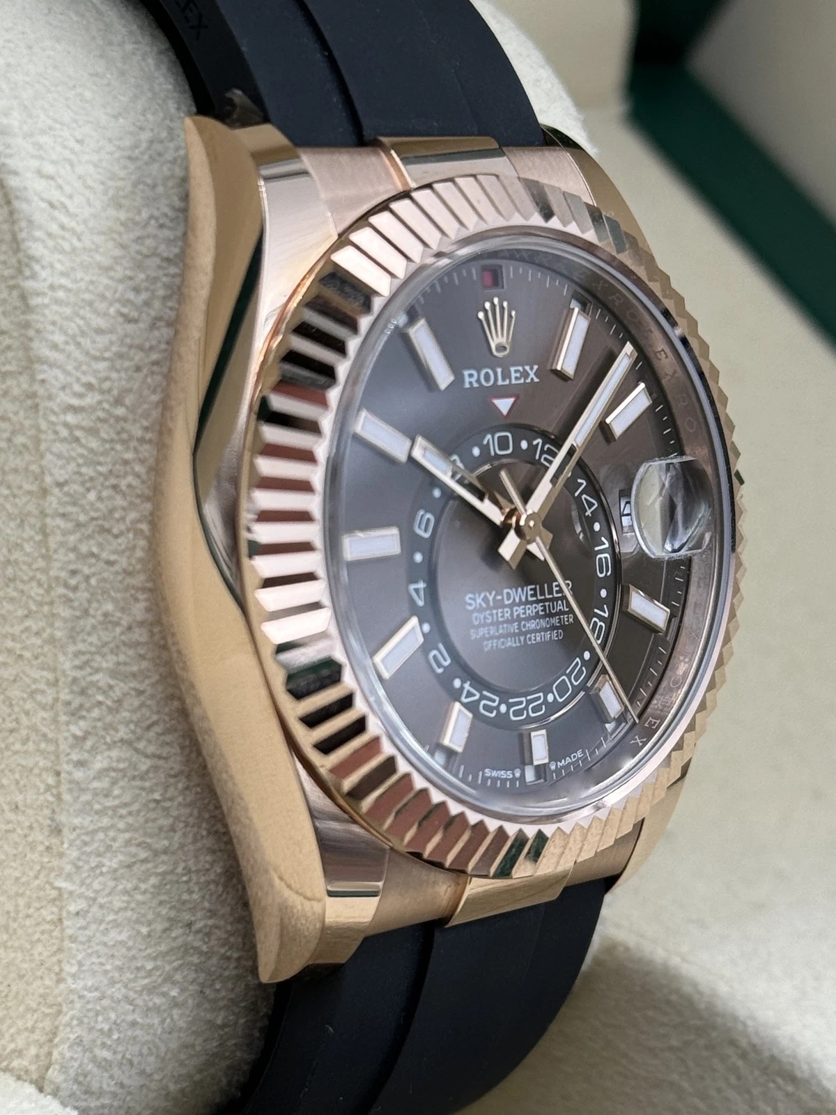 【Super Clone】ROLEX  Sky-Dweller 42mm Rose Gold Chocolate Dial Oysterflex - 336235