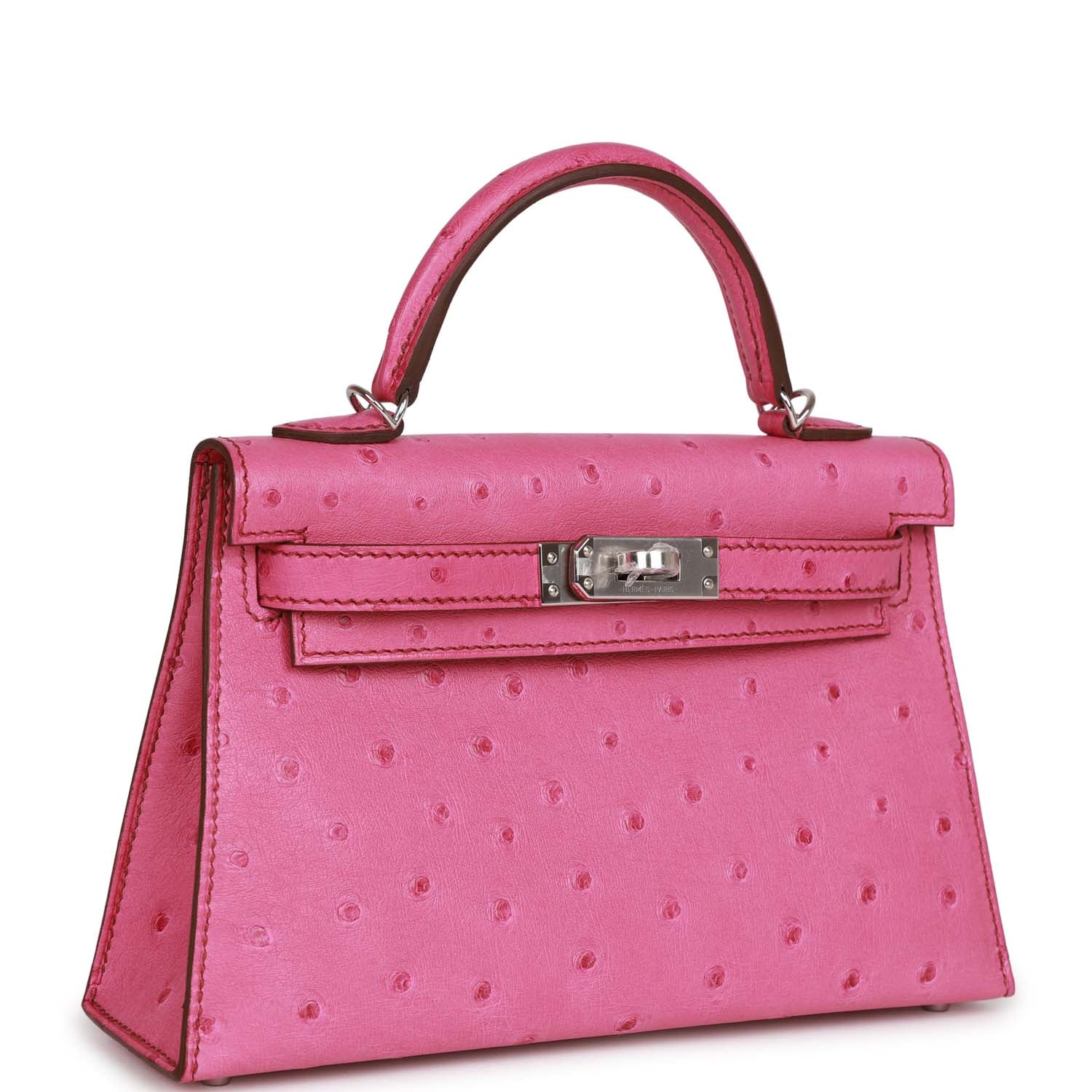 Hermès Kelly Sellier 20 Fuchsia Ostrich Palladium Hardware