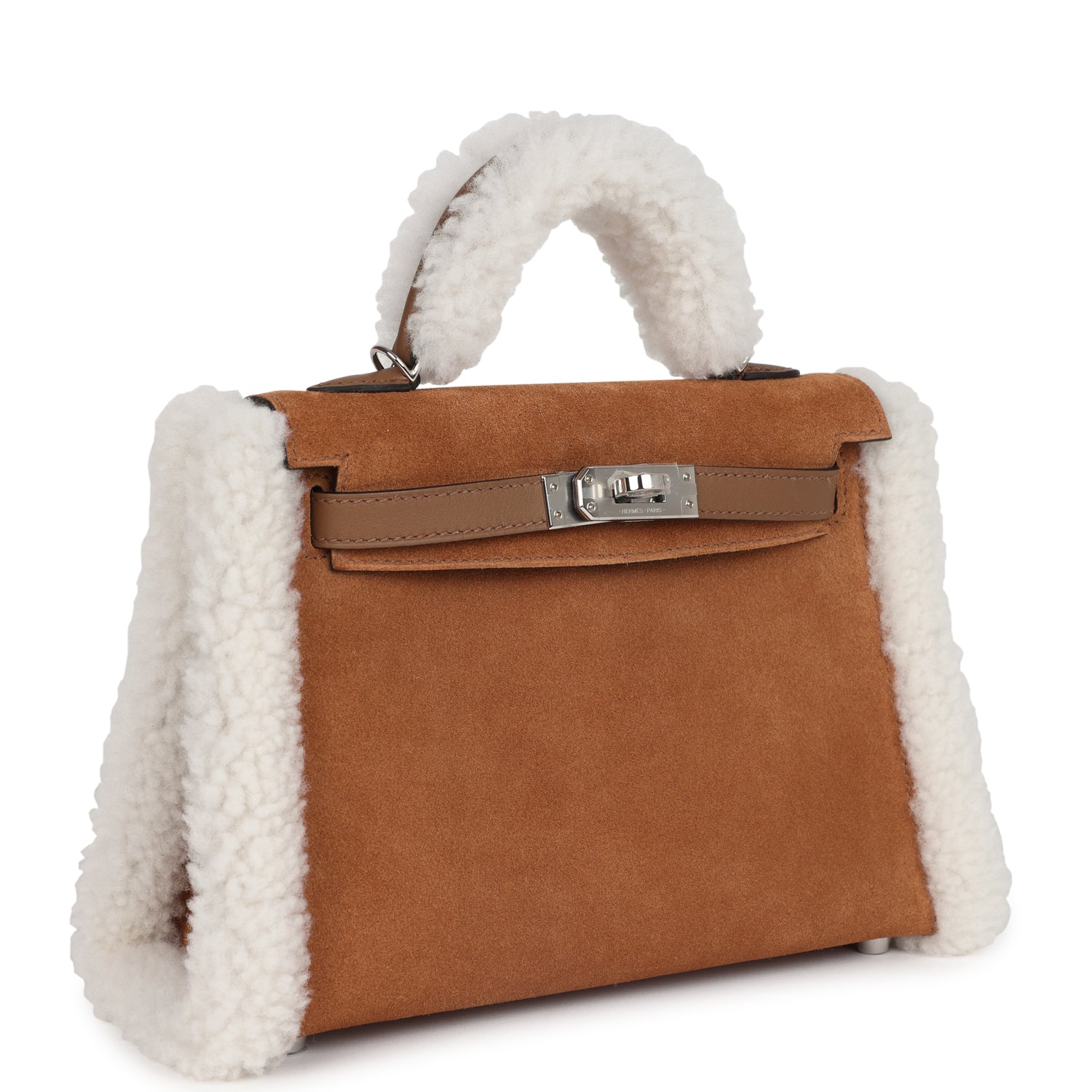Hermès Teddy Kelly 20 Chamois Shearling and Swift Palladium Hardware
