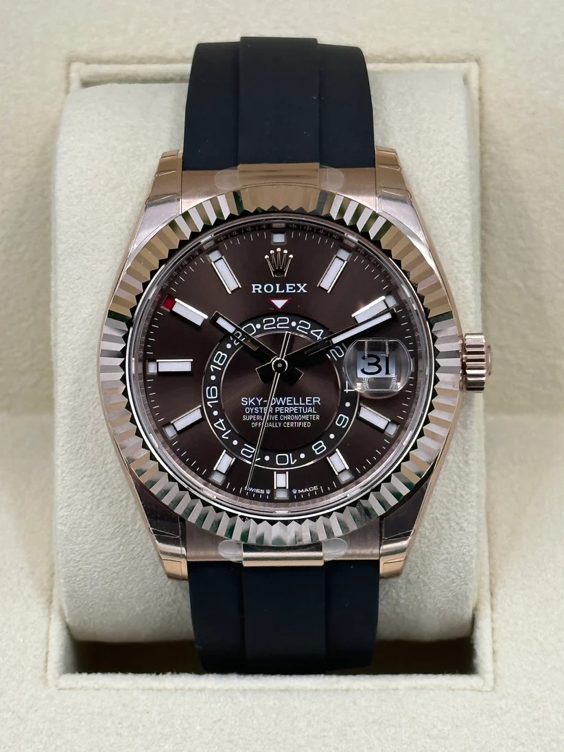 【Super Clone】ROLEX Sky-Dweller 42mm Rose Gold Chocolate Dial Oysterflex - 336235