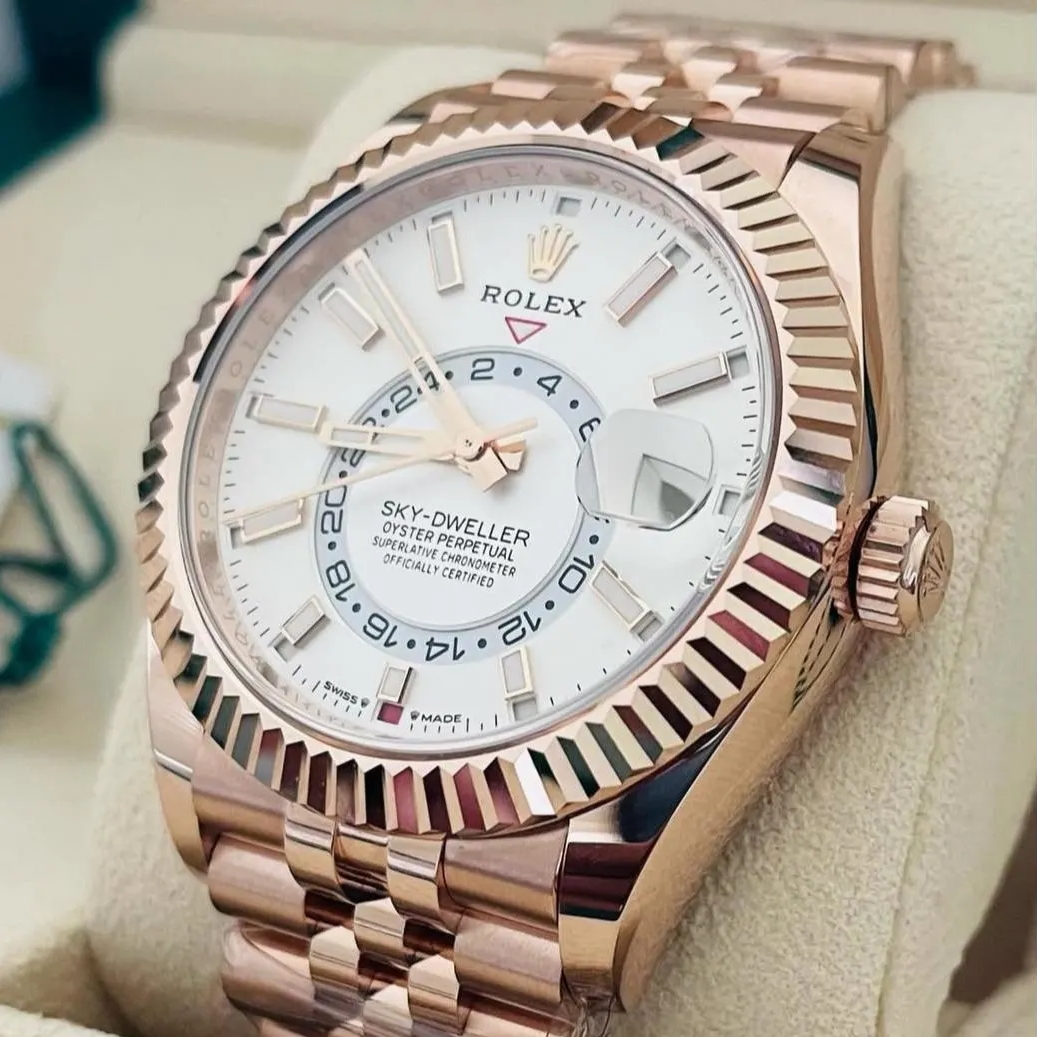 【Super Clone】ROLEX  Sky-Dweller 42mm 336935-0003/0007 Rose Gold White Dial Oyster