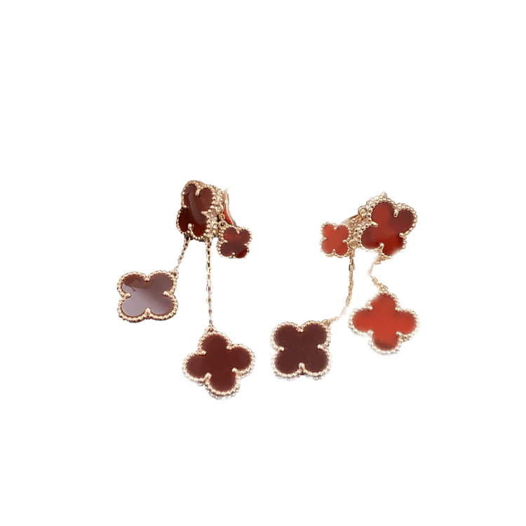 Regalia jewelryCLOVER EARRINGS CARNELIAN 4 MOTIFS PINK GOLD