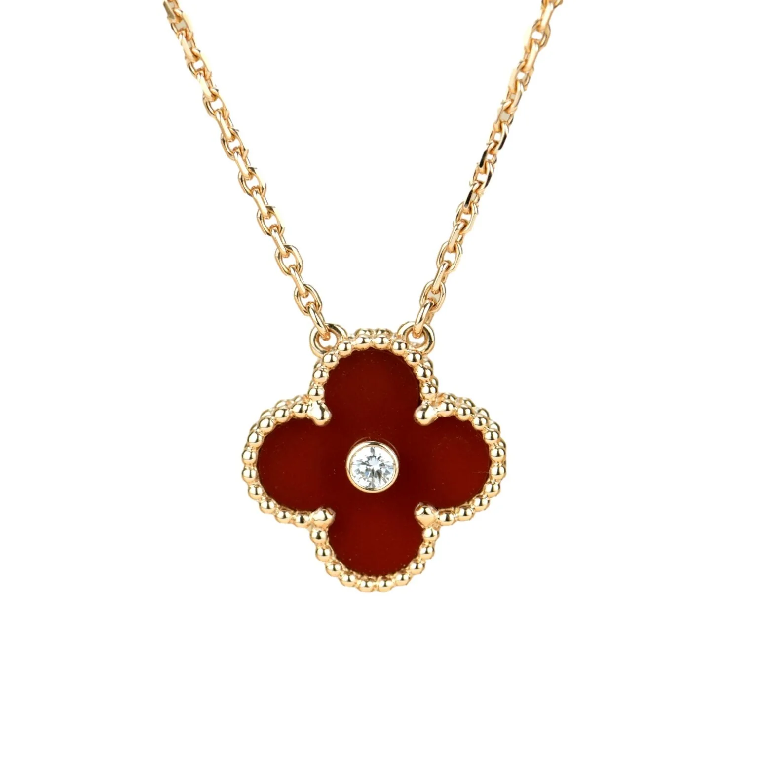 Regalia jewelryCLOVER 15MM DIAMOND CARNELIAN NECKLACE