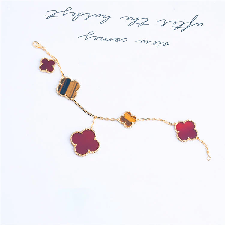Regalia jewelryCLOVER BRACELET 5 MOTIFS CARNELIAN TIGER EYE