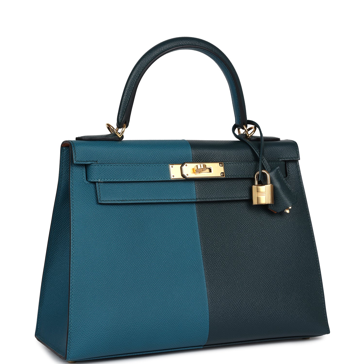 Hermès Kelly Sellier 28 Casaque Vert Cypres and Vert Bosphore Epsom Gold Hardware
