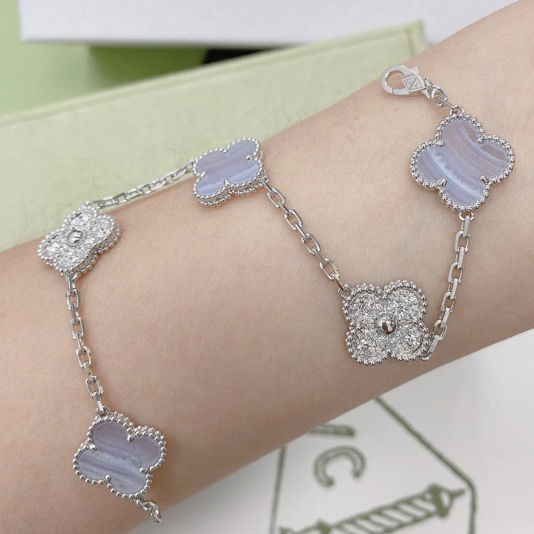 Regalia jewelryCLOVER  5 MOTIF DIAMOND PURPLE CHALCEDONY BRACELET SILVER