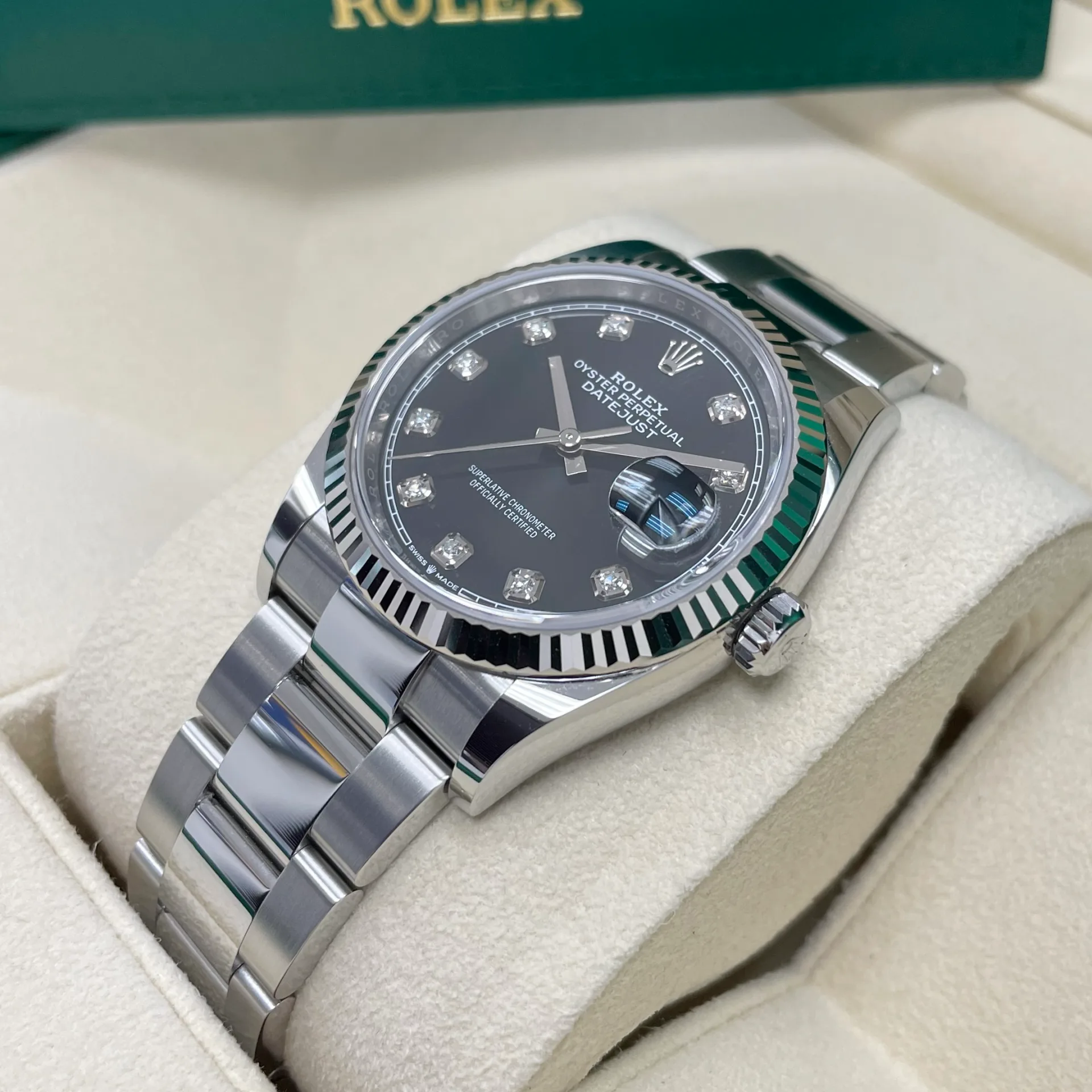【Super Clone】 ROLEX  Datejust 36mm 126234 Black Diamond Dial Stainless Steel Oyster Mens Watch