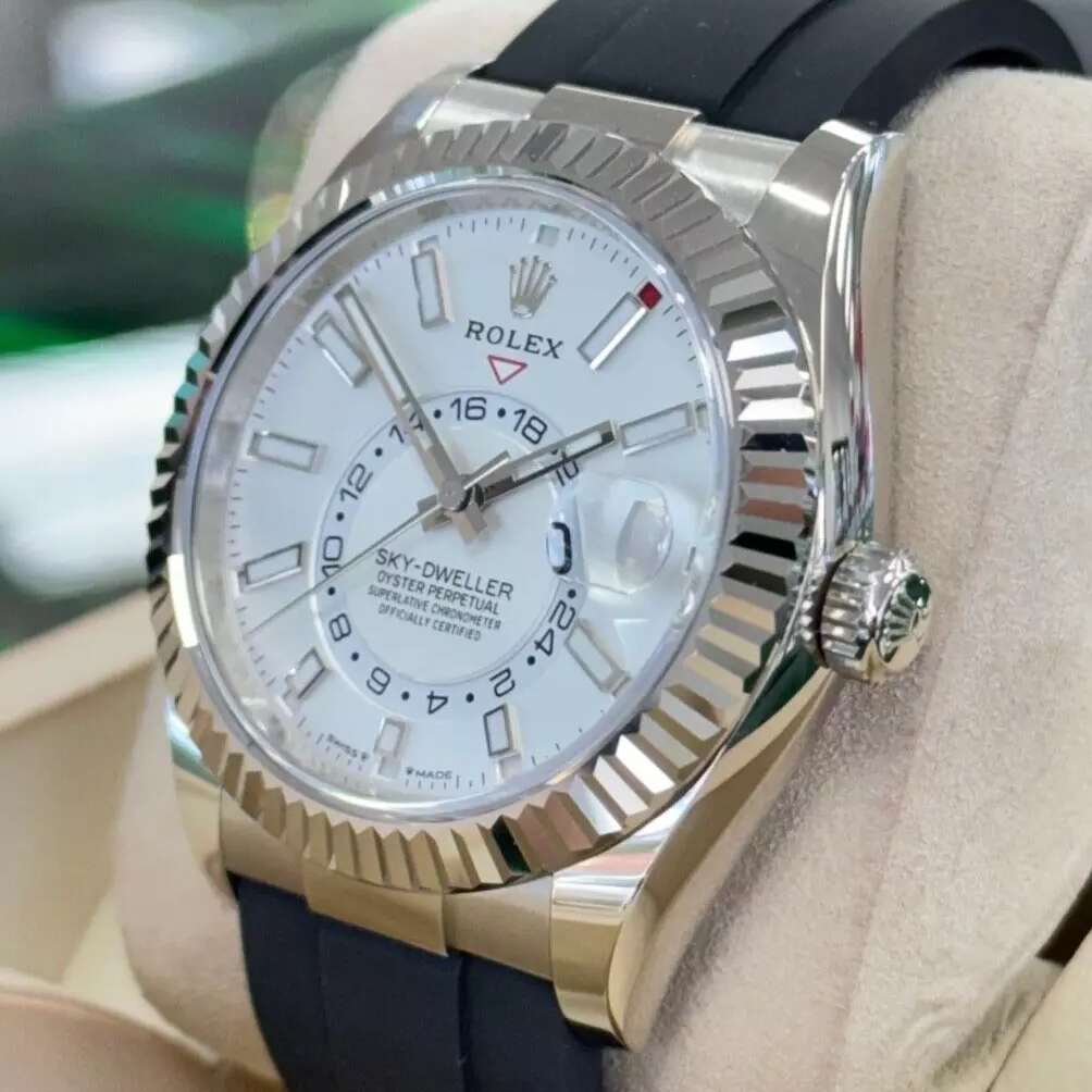 【Super Clone】ROLEX Sky-Dweller 42mm White Gold White Dial Oysterflex - 336239