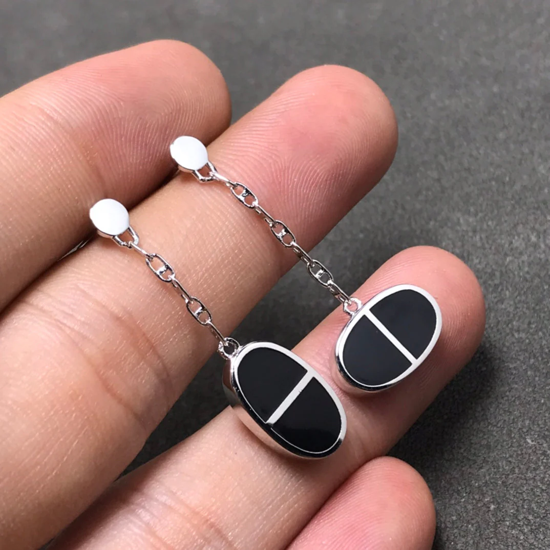 Regalia jewelryCHAINE VERSO BLACK CERAMIC SILVER EARRINGS