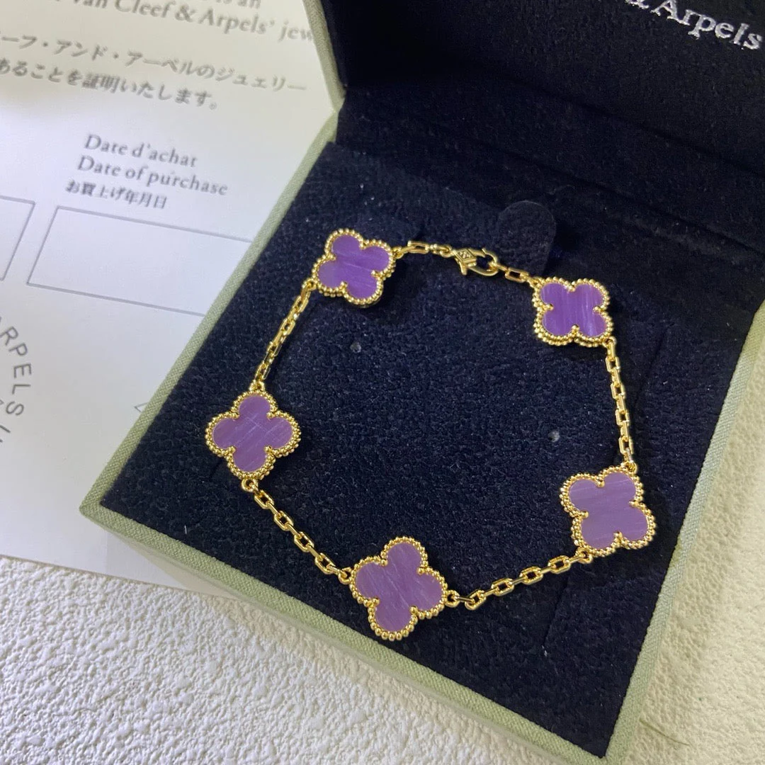 Regalia jewelryCLOVER  5 MOTIFS  PURPLE VIOLET BRACELET