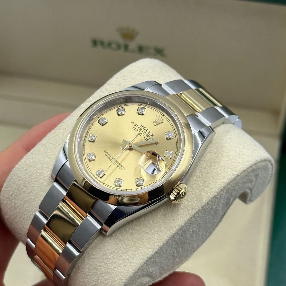 【Super Clone】RLX  Datejust 36mm 126203 Champagne Set with Diamonds Dial Domed Bezel Oyster Bracelet