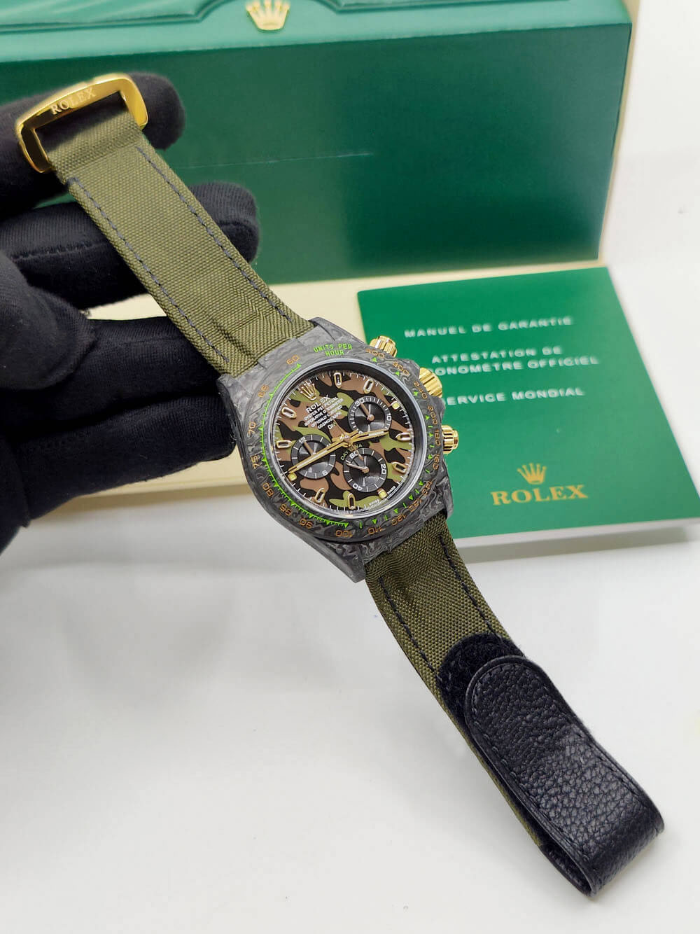 Rolex Cosmograph Daytona DIW Carbon Military Green Super Clone Swiss Replica Watch | Custom Made Limited Edition |