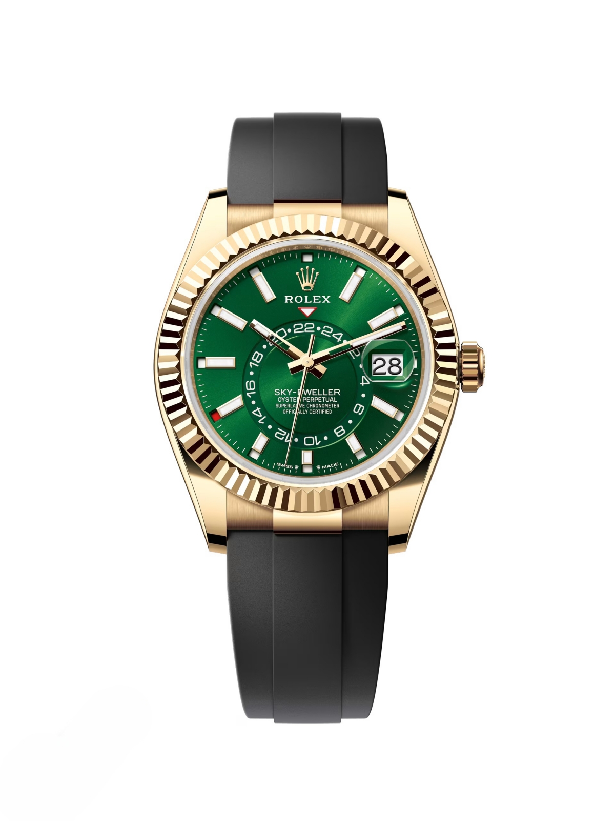 【Super Clone】ROLEX Sky-Dweller 42mm Yellow Gold Bright Green Dial Oysterflex - 336238 - New 2025 Release