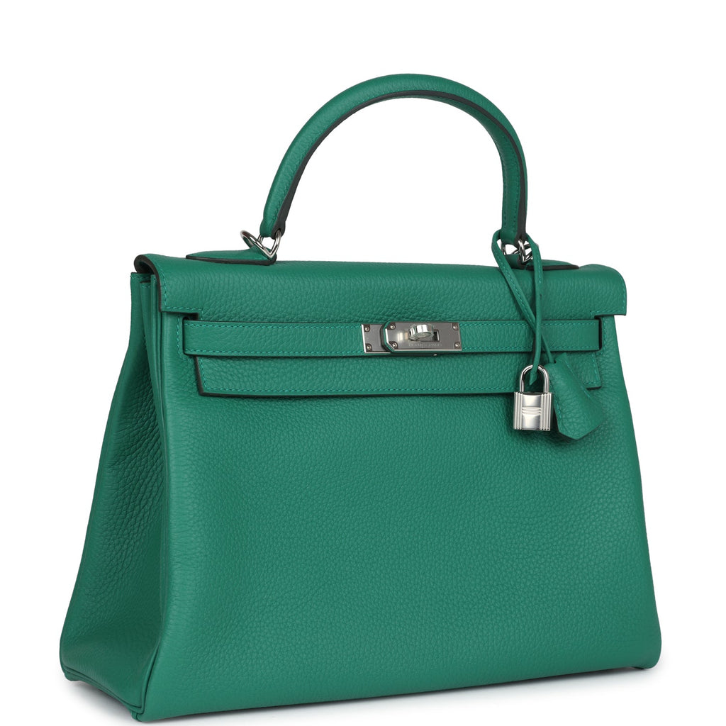 Hermès Kelly Retourne 32 Vert Vertigo Clemence Palladium Hardware