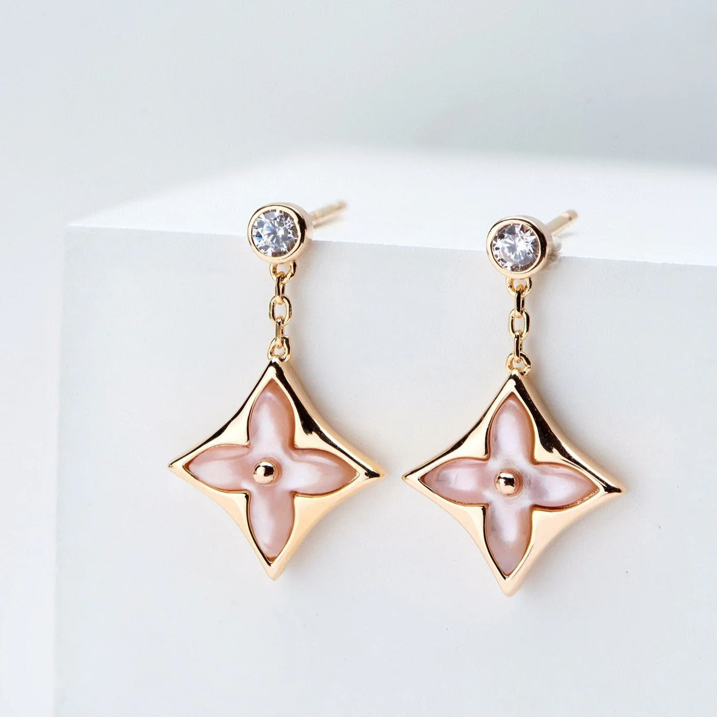 Regalia jewelryDOUBLE STAR PINK GOLD MOP DROP EARRINGS