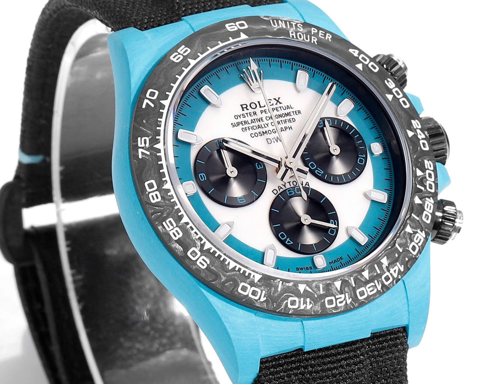 【Super Clone】ROLEX Cosmograph Daytona DIW Carbon Tifany “CELESTE INVERT” 40mm Replica 1:1 – Top Quality Version