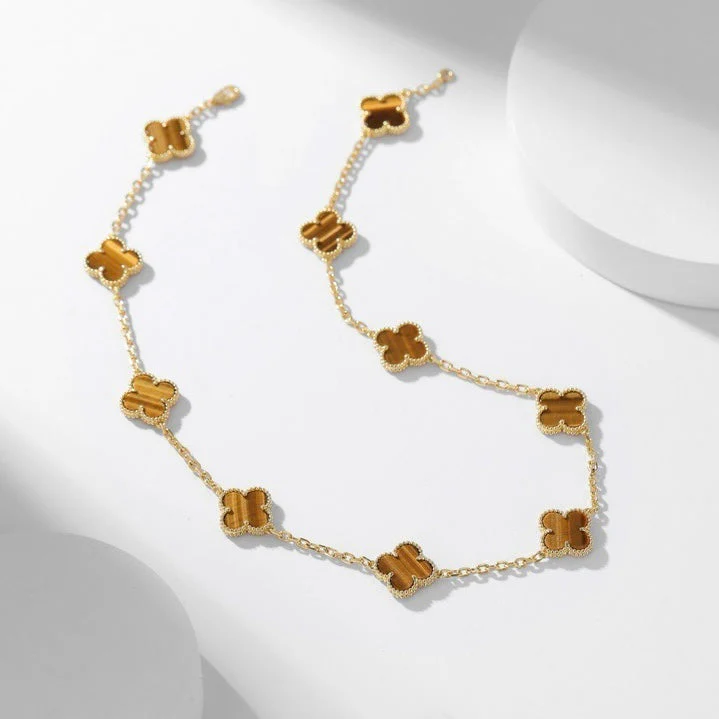 Regalia jewelryCLOVERS THE 10-MOTIFS TIGER EYE NECKLACE