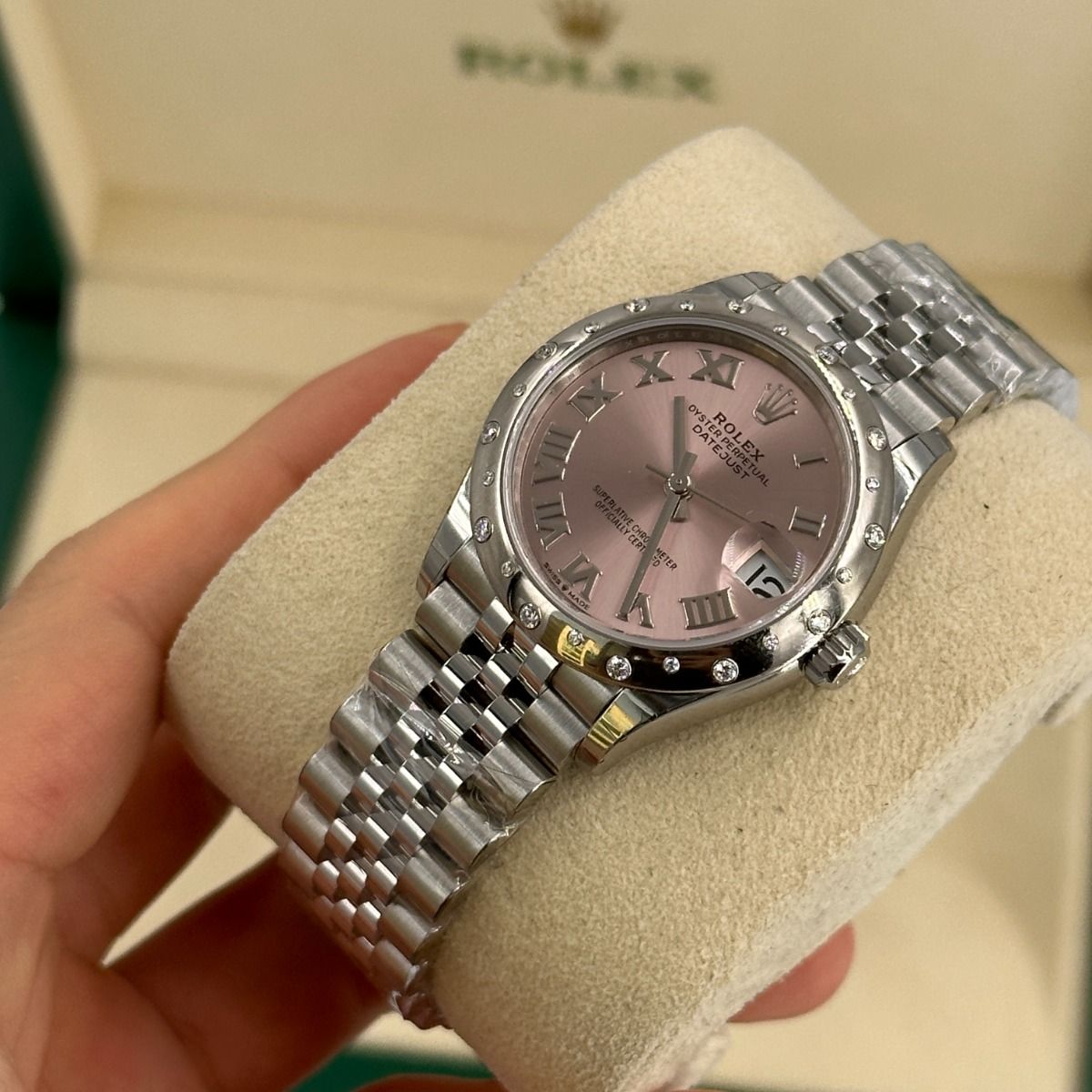 【Super Clone】ROLEX Datejust m278344-0021/0022 Pink Dial 31mm Domed Diamond Oyster Watch