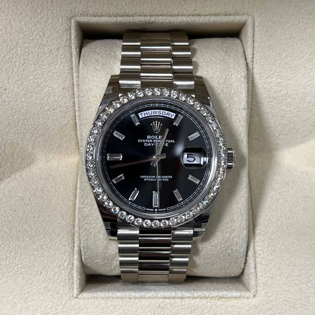 【Super Clone】ROLEX  Day-Date 40mm 228349RBR-0003 Bright Black Dial President Bracelet