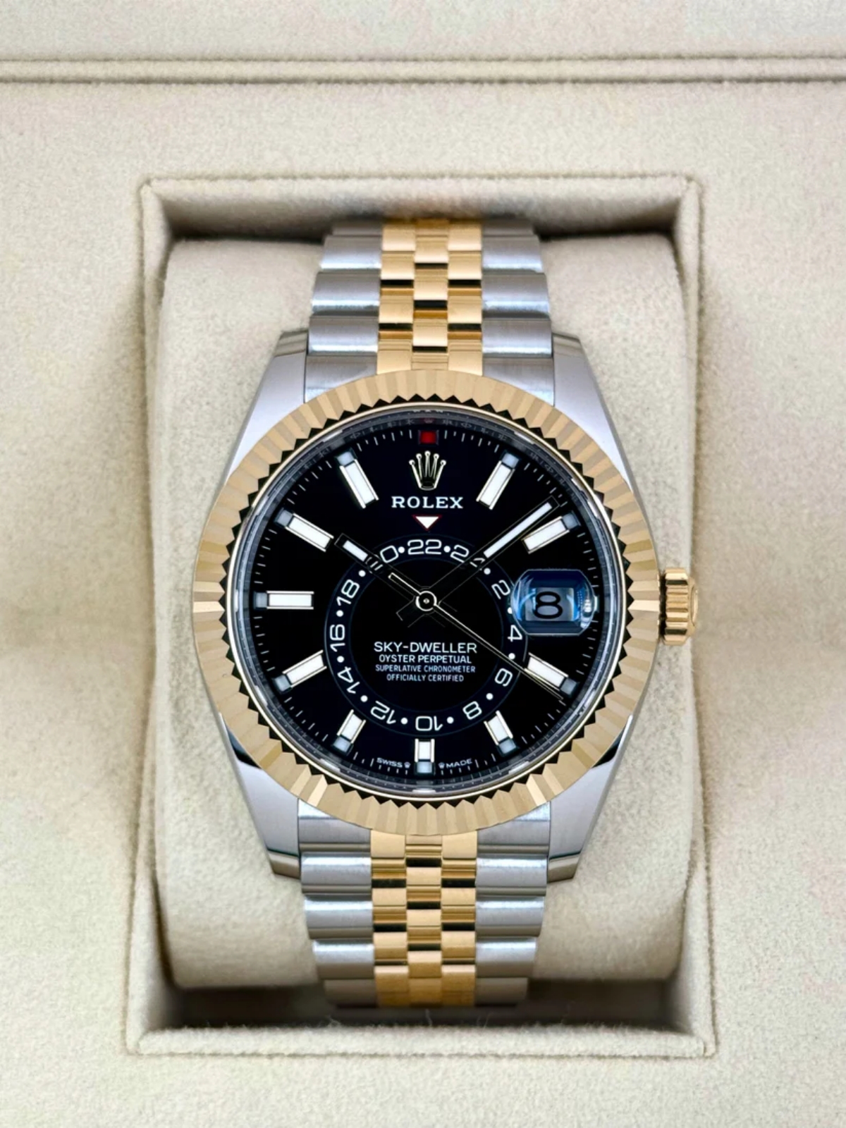【Super Clone】ROLEX  Sky-Dweller 42mm 336933-0003/0004 Two-Tone Yellow Gold Black Dial Jubilee