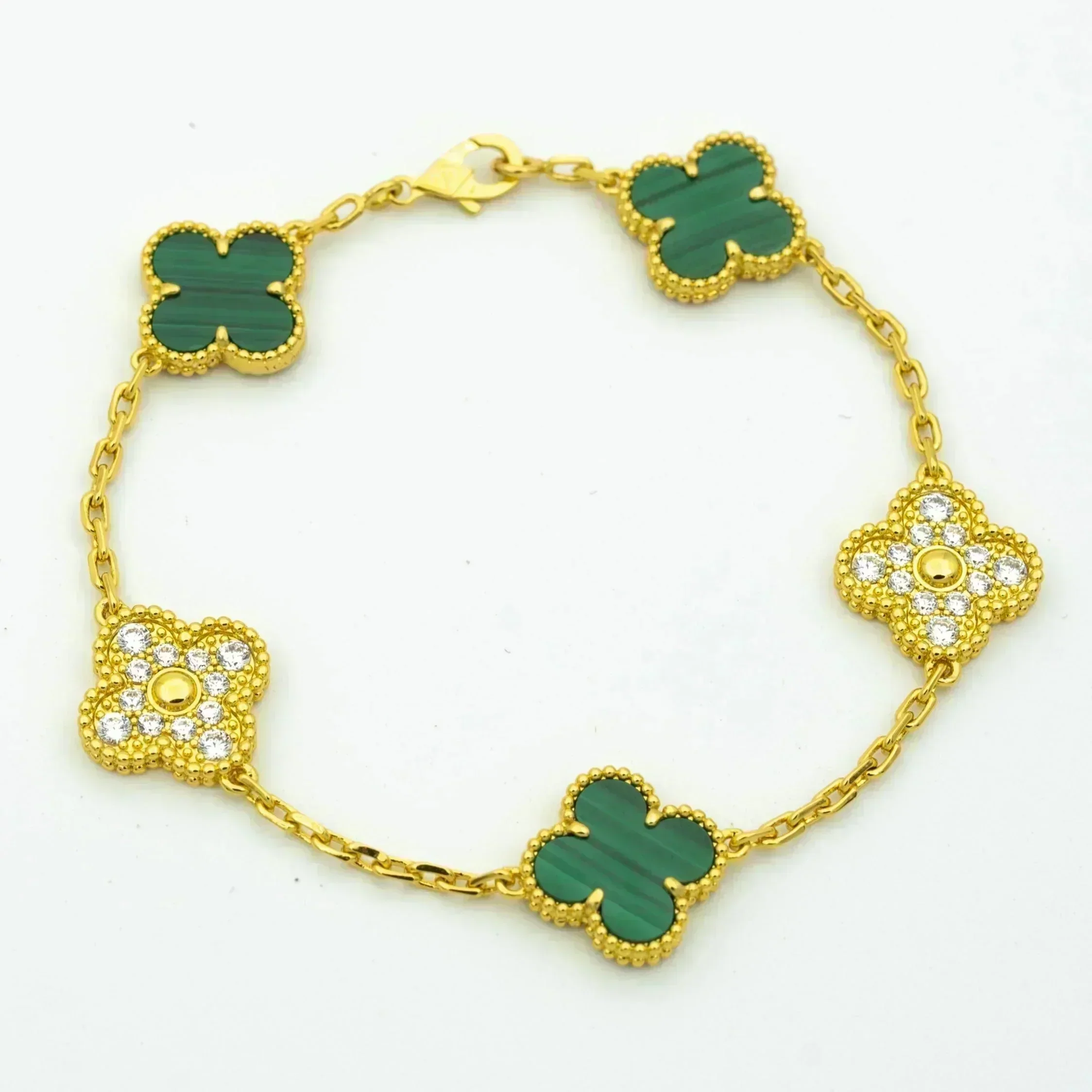 Regalia jewelryCLOVER  5 MOTIF MALACHITE DIAMOND BRACELET
