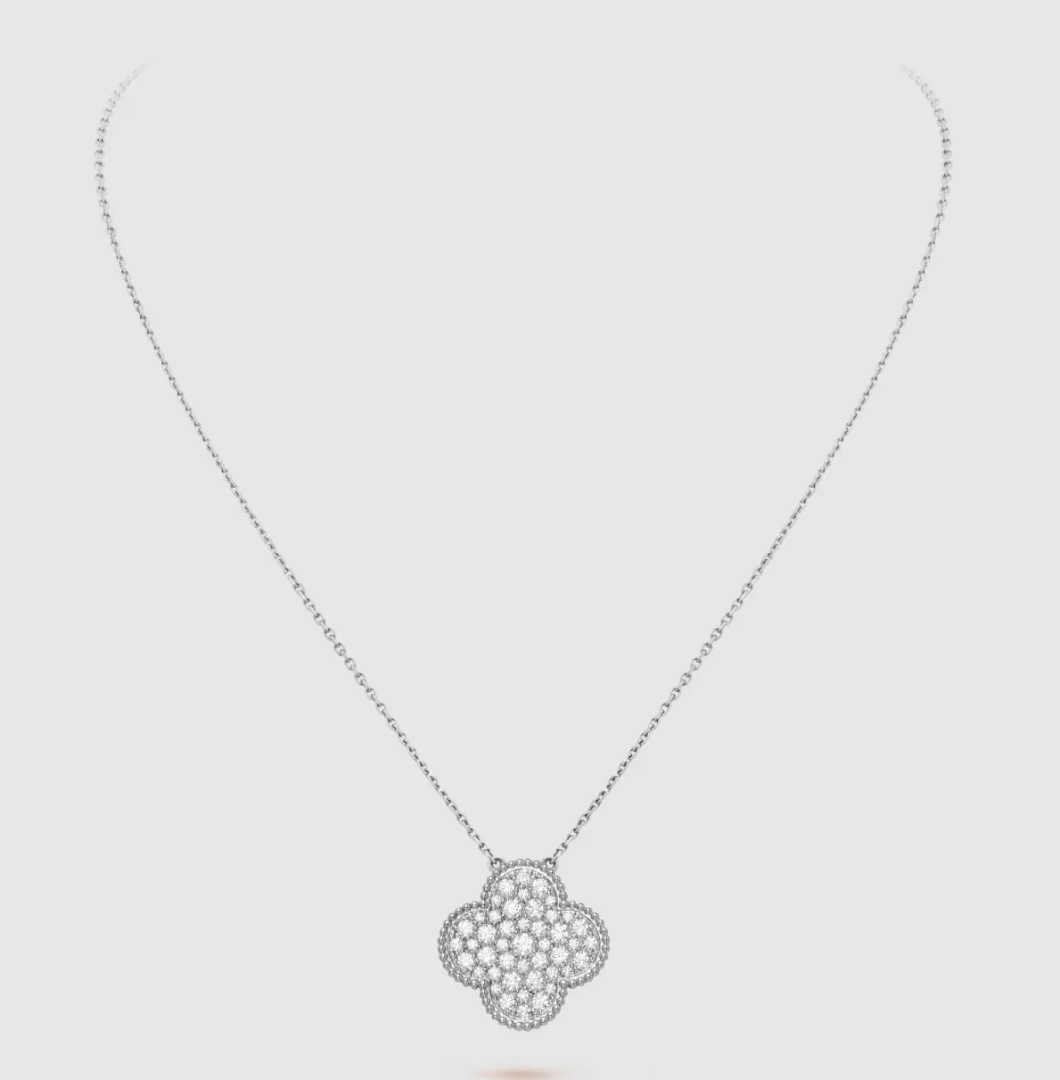 Regalia jewelryCLOVER 25MM LARGE PENDANT DIAMOND PAVED SILVER NECKLACE