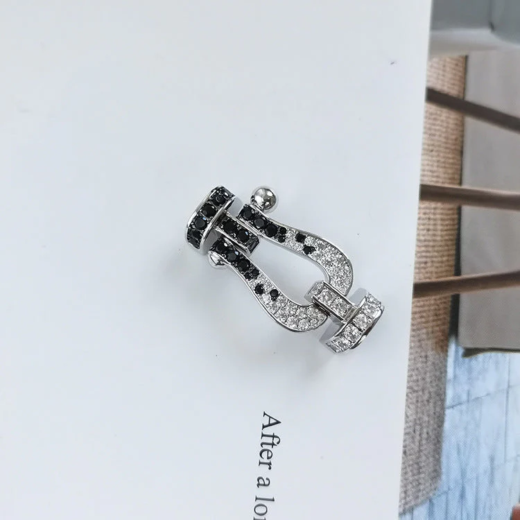 Regalia jewelryFORCE LARGE HORSESHOE BLACK WHITE DIAMOND BRACELET SILVER