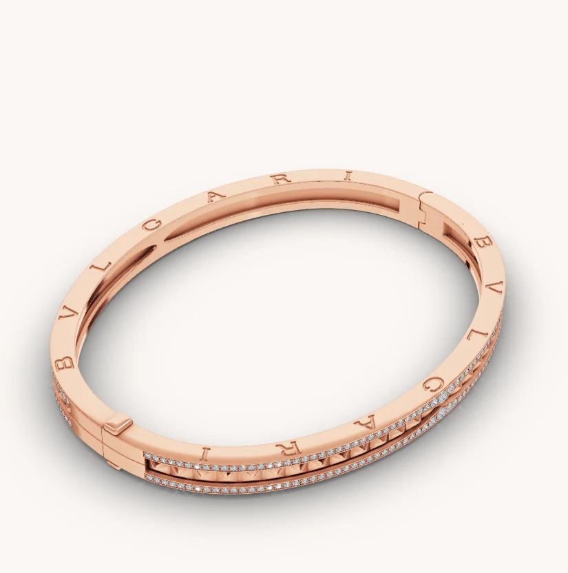 Regalia jewelryZERO 1 SPIRAL AND PAVED DIAMOND PINK GOLD BRACELET