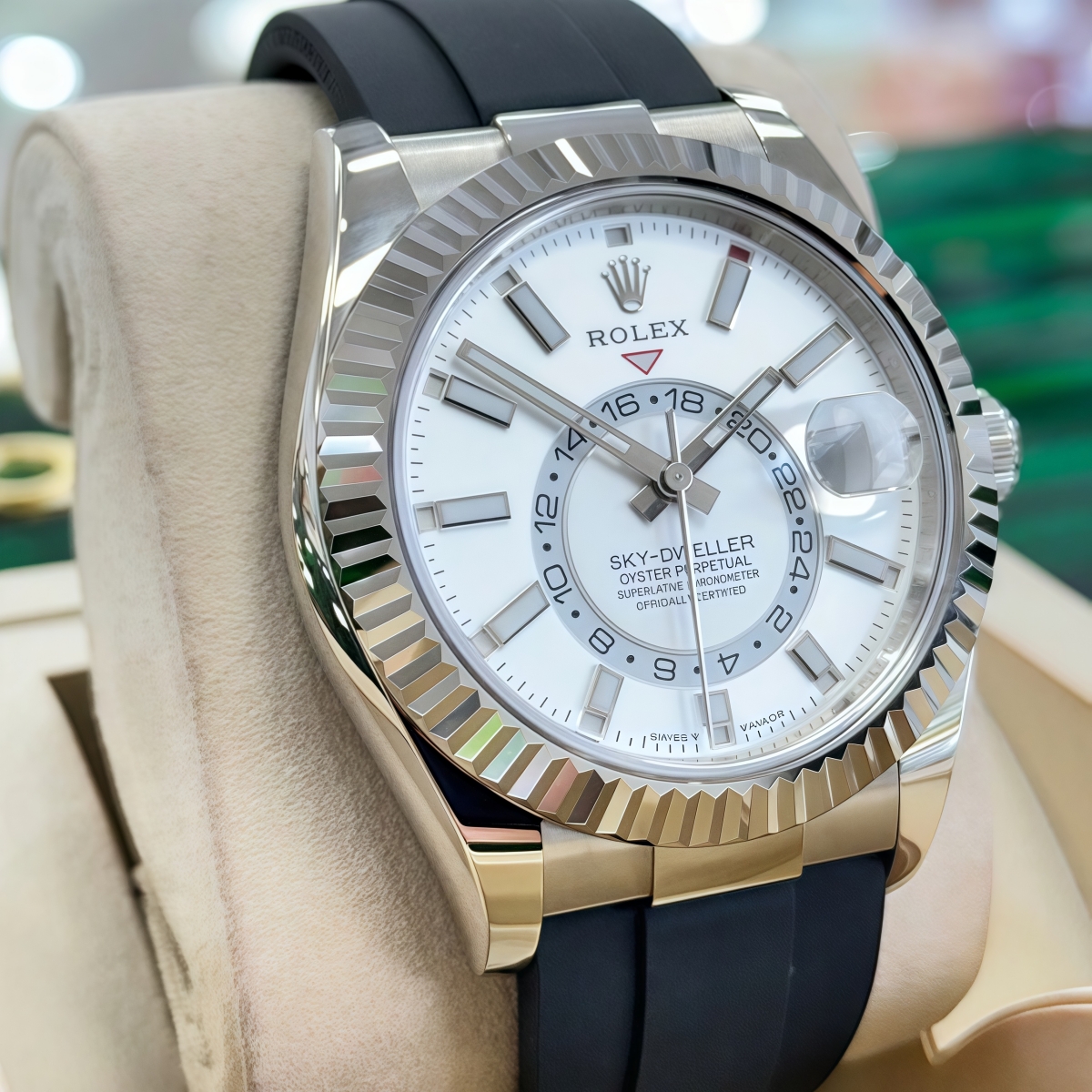 【Super Clone】ROLEX Sky-Dweller 42mm White Gold White Dial Oysterflex - 336239